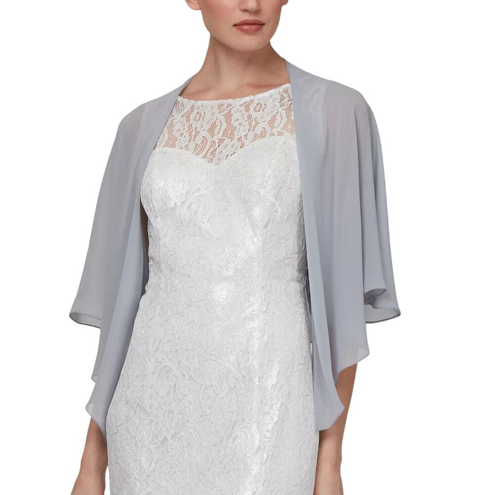 SLNY Fashions Sheer Capelet Shawl in Silver Gray